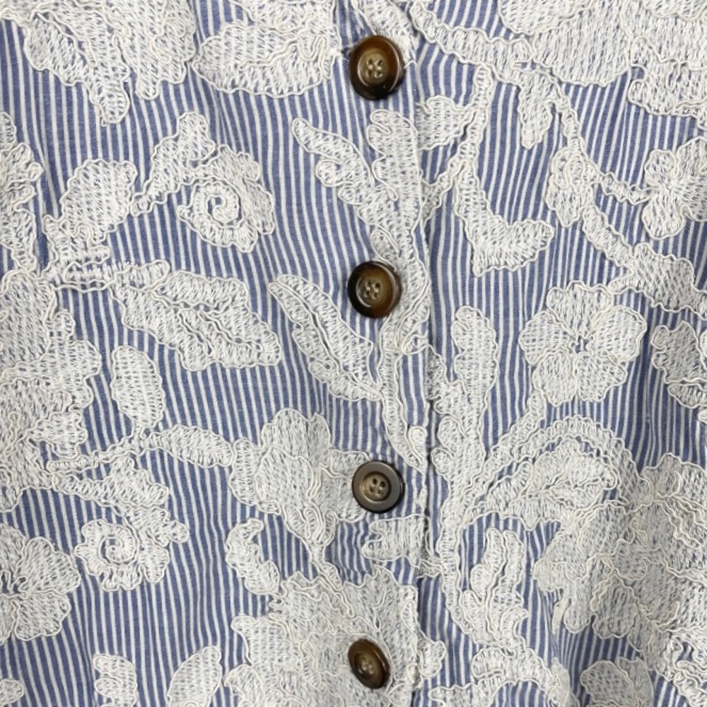 Waverly Grey Embroidered Striped Button Front Blouse Size Small - Picture 3 of 9